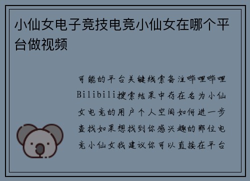 小仙女电子竞技电竞小仙女在哪个平台做视频